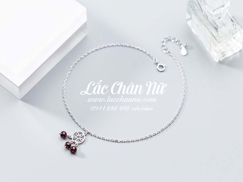 Lắc chân bạc nữ cao cấp hạt charm đỏ sang chảnh LCBN197