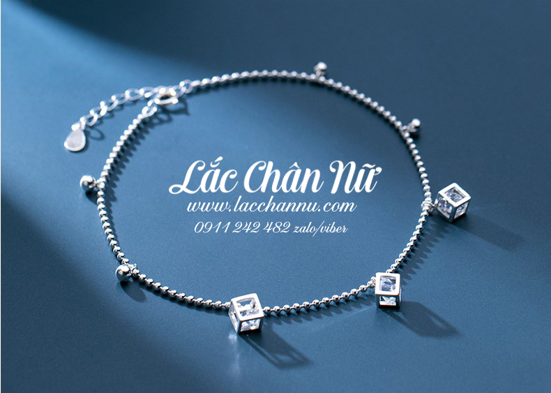 Lắc chân bạc nữ hình lập phương đính đá cá tính LCBN244