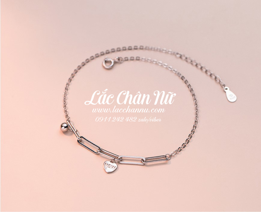 Lắc chân bạc nữ cao cấp hình trái tim cá tính LCBN249