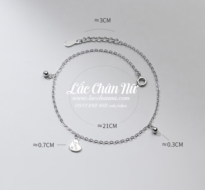 Lắc chân bạc nữ cao cấp trái tim chữ love LCBN250