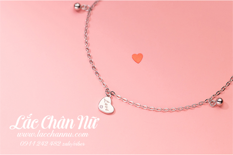 Lắc chân bạc nữ cao cấp trái tim chữ love LCBN250