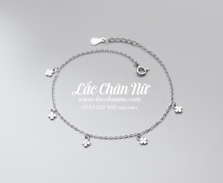 Lắc chân bạc nữ cao cấp cỏ bốn lá may mắn LCBN253