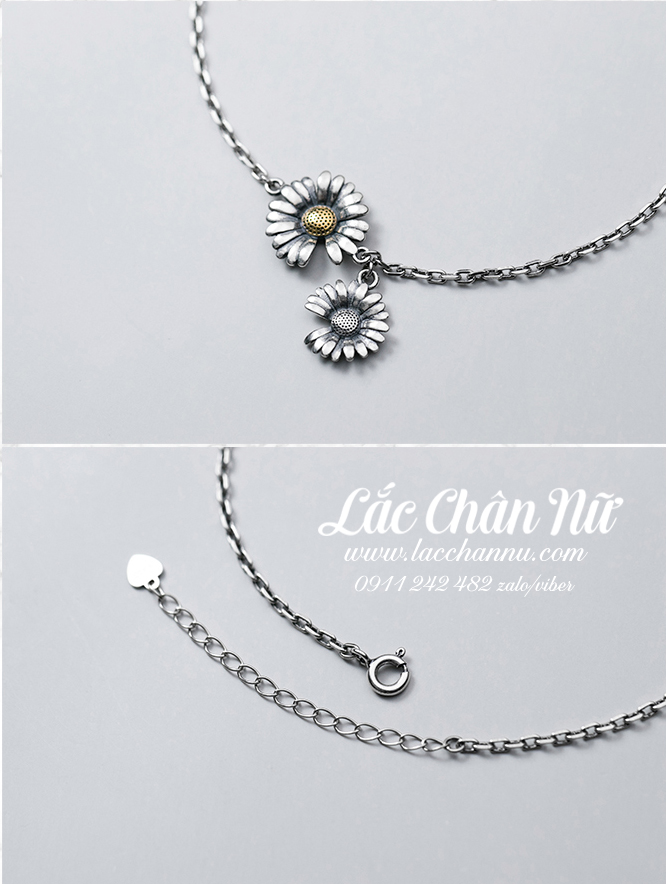 Lắc chân bạc nữ hoa cúc Daisies khuyết cánh cá tính LCBN222