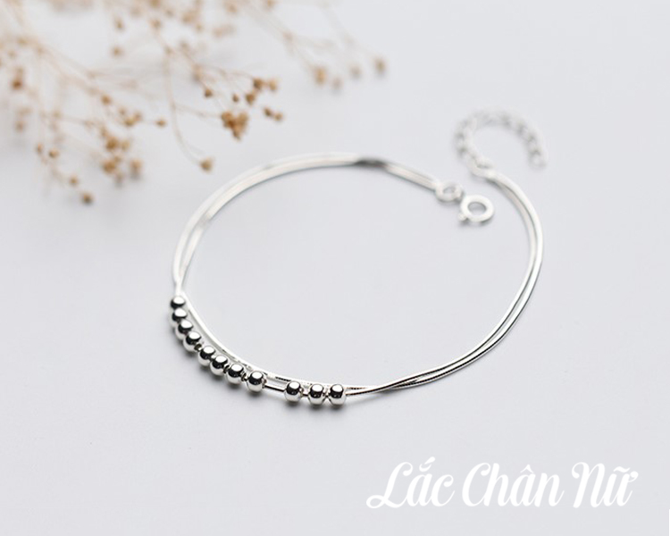 Lắc chân bạc nữ cao cấp dây đôi bi tròn cá tính LCBN129 