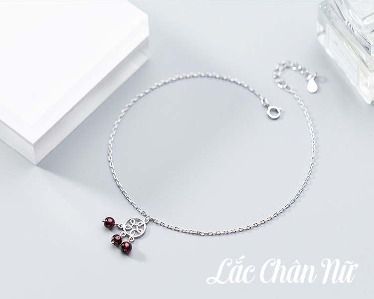 Lắc chân bạc nữ cao cấp hạt charm đỏ sang chảnh LCBN197