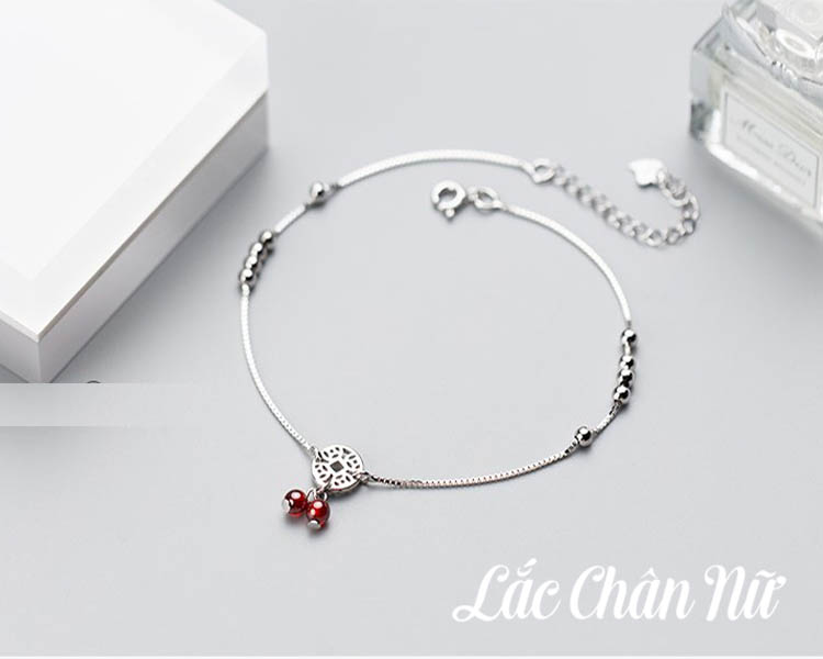 Lắc chân bạc nữ cao cấp trái cherry đỏ độc lạ LCBN185