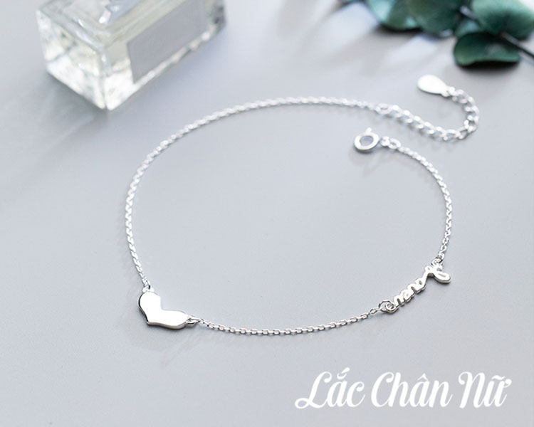 Lắc chân bạc nữ cao cấp trái tim Lovely dịu dàng LCBN135