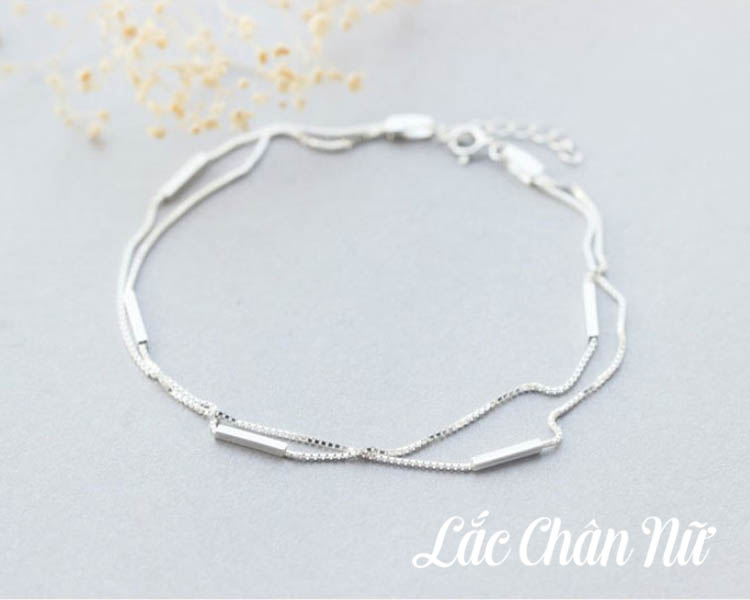 Lắc chân bạc nữ dây đôi cá tính LCBN173